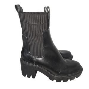 Zara Chelsea Boots Womens 36 Black Lug Ribbed Sock Grunge Punk Platform Bootie
